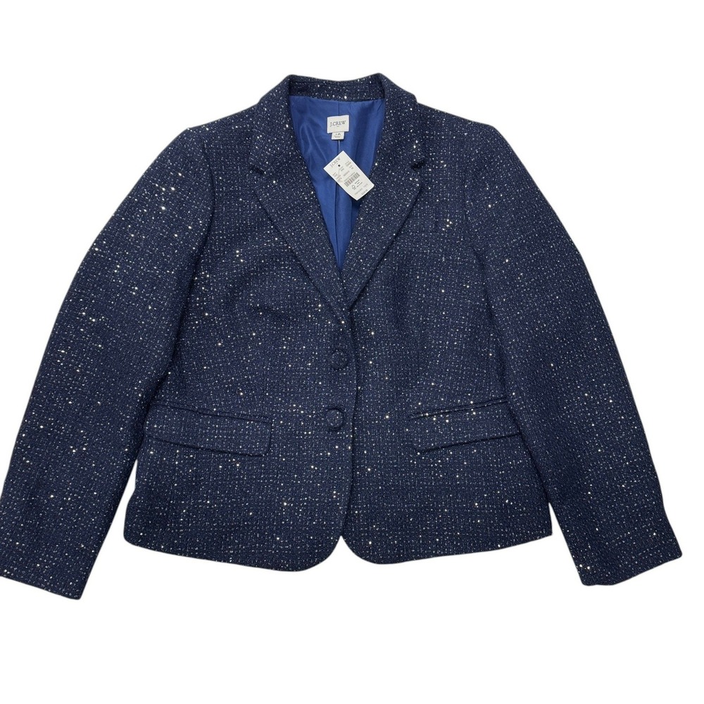 J Crew Navy Blue Sequin Tweed Schoolboy Blazer Jacket Womens 16 CD830 NWT